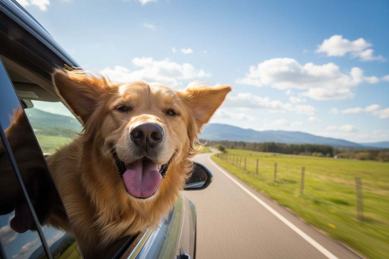 dog sticking head out of window